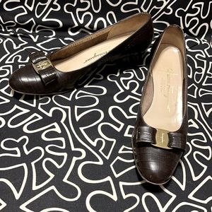 Salvatore Ferragamo Brown Leather Bow Heels 8.5
